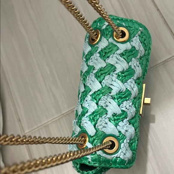 Kate Spade Green and Blue Mini straw Bag with Chevron Pattern - Picture 13 of 13